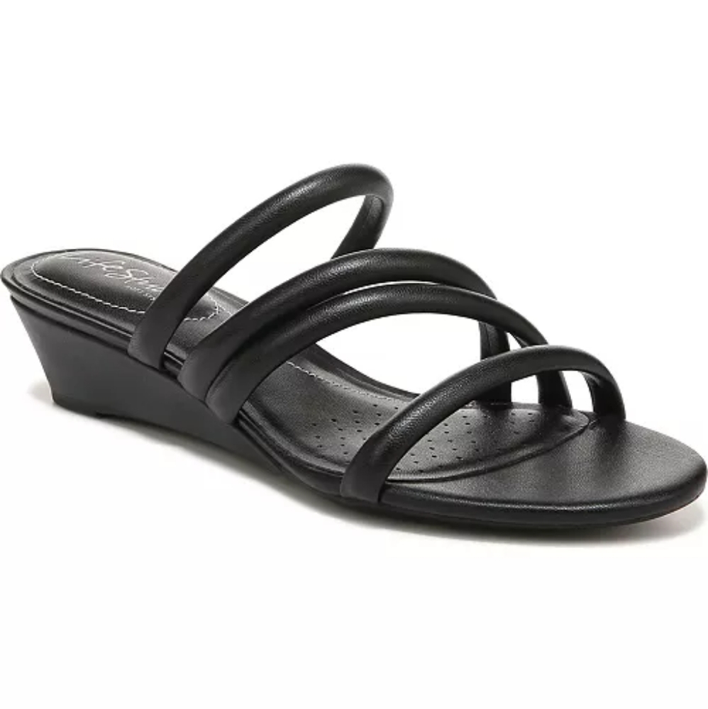 Life Stride Wedge Strappy Slip On Sandal Black 9M
